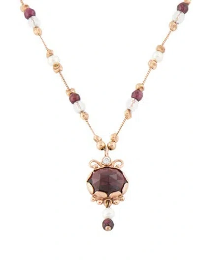 Pre-owned Necklace 14k Pearl & Multistone Lavalier , 16.5"