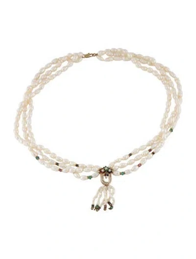 Pre-owned Necklace 14k Pearl & Multistone Multistrand , 16.75"