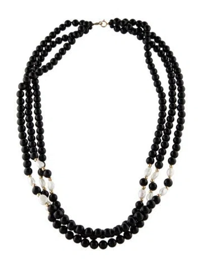 Pre-owned Necklace 14k Pearl & Onyx Bead , 20" In Multi
