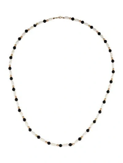 Pre-owned Necklace 14k Pearl & Onyx Bead Strand , 18.5" In Multi