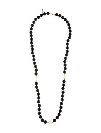 Pre-owned Necklace 14k Pearl & Onyx Bead Strand , 19.5" In Multi