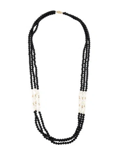 Pre-owned Necklace 14k Pearl & Onyx Multi Strand Bead , 24.5"