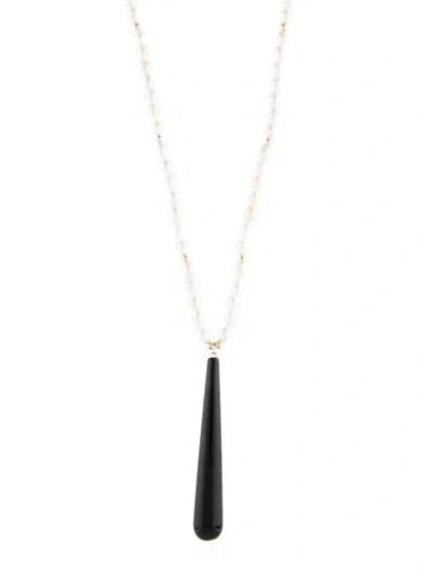 Pre-owned Necklace 14k Pearl & Onyx Pendant , 30" In Multi