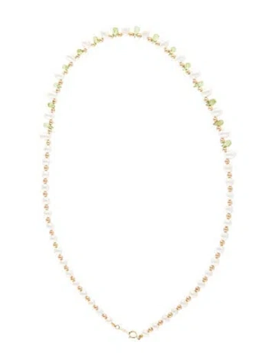 Pre-owned Necklace 14k Pearl & Peridot , 16.5" In Multi