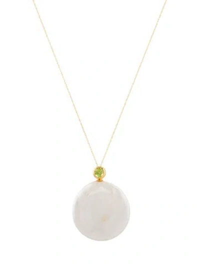Pre-owned Necklace 14k Pearl & Peridot Pendant , 17.75" In Multi