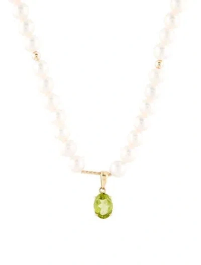 Pre-owned Necklace 14k Pearl & Peridot Pendant , 19.25" In Multi