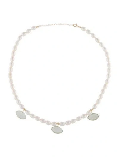 Pre-owned Necklace 14k Pearl & Prasiolite Collar , 18.5" In Multi