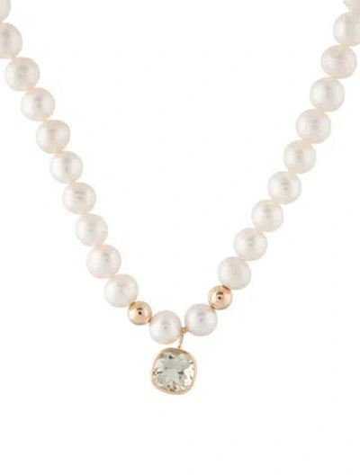 Pre-owned Necklace 14k Pearl & Prasiolite Pendant , 19" In Multi