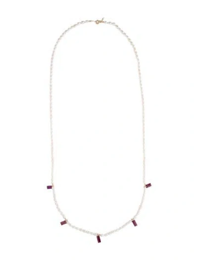 Pre-owned Necklace 14k Pearl & Rhodolite Bead Strand, 31.75" In Multi