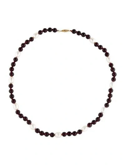 Pre-owned Necklace 14k Pearl & Rhodolite Bead Strand , 17" In Multi