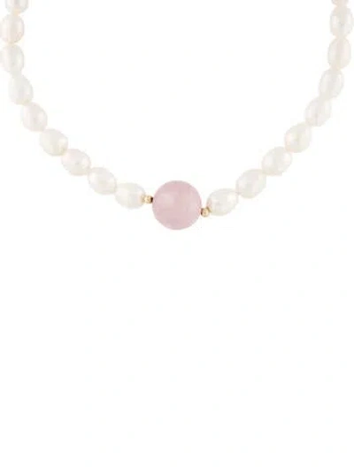 Pre-owned Necklace 14k Pearl & Rose Quartz Bead Strand , 17.5" In Multi