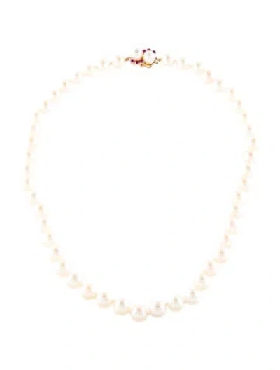 Pre-owned Necklace 14k Pearl & Ruby Accented Bead Strand , 16" In Multi