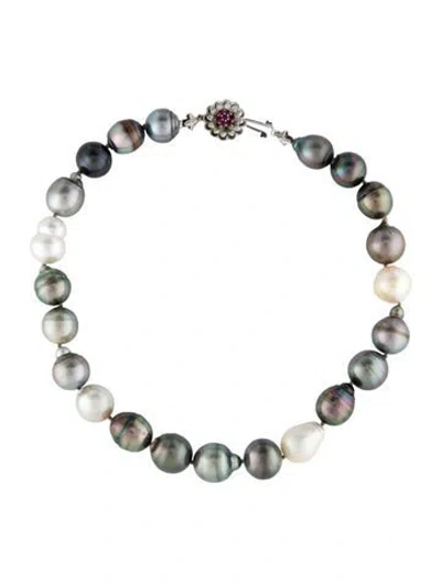 Pre-owned Necklace 14k Pearl & Ruby Bead Strand , 16.5" In Multi