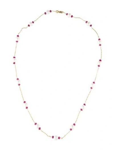 Pre-owned Necklace 14k Pearl & Ruby Station , 21" In Multi