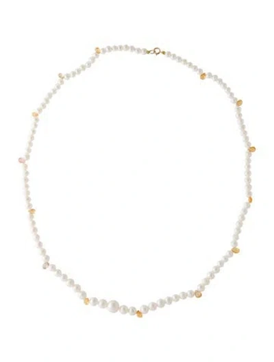 Pre-owned Necklace 14k Pearl & Sapphire Bead Strand , 18" In Multi