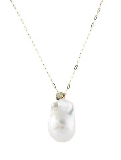 Pre-owned Necklace 14k Pearl & Sapphire Pendant , 17.5" In Multi