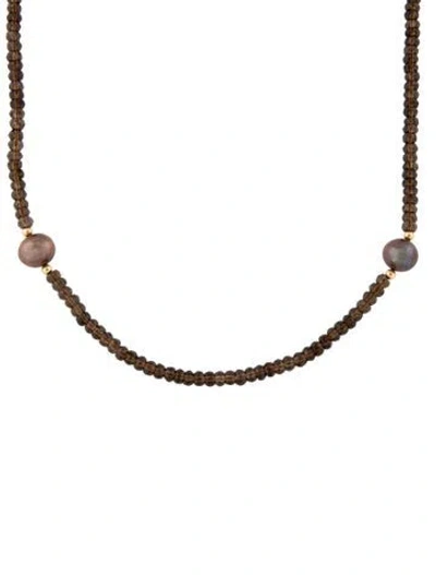 Pre-owned Necklace 14k Pearl & Smoky Quartz Bead , 36" In Multi