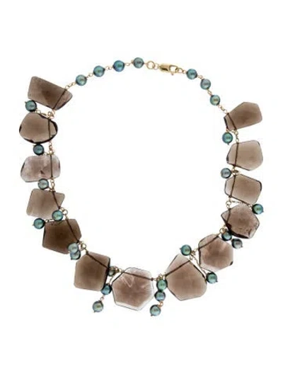 Pre-owned Necklace 14k Pearl & Smoky Quartz Collar , 15.75" In Multi