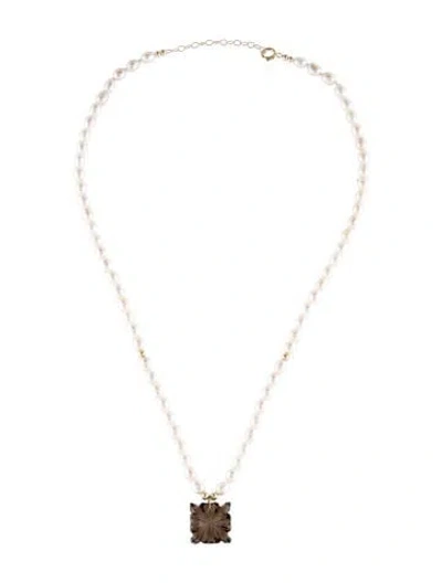 Pre-owned Necklace 14k Pearl & Smoky Quartz Pendant , 17.5" In Multi