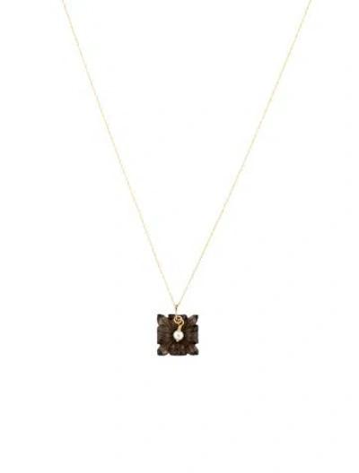 Pre-owned Necklace 14k Pearl & Smoky Quartz Pendant , 18" In Multi