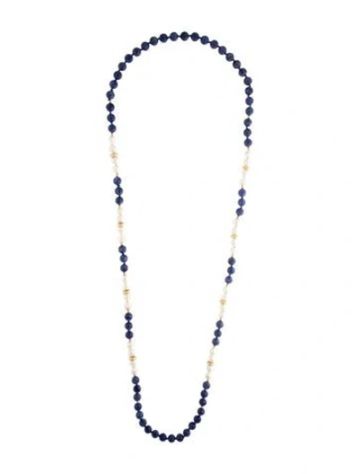 Pre-owned Necklace 14k Pearl & Sodalite Bead Strand , 35.5" In Blue