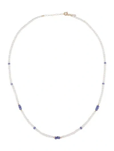 Pre-owned Necklace 14k Pearl & Tanzanite Bead Strand , 19.5" In Multi