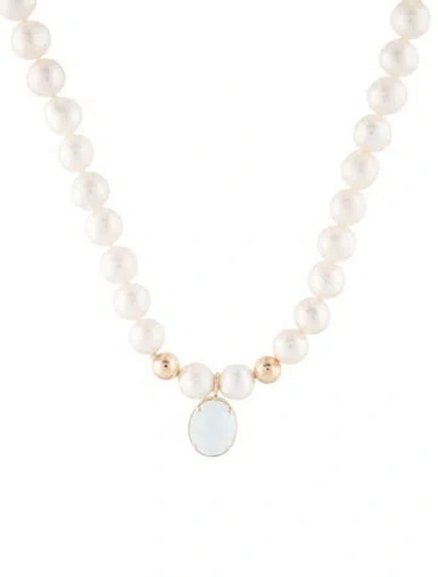 Pre-owned Necklace 14k Pearl & Topaz Pendant , 19" In Multi