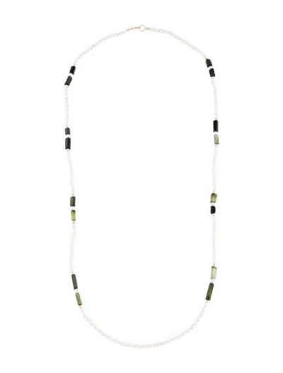 Pre-owned Necklace 14k Pearl & Tourmaline Bead , 28" In Multi