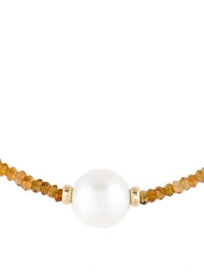 Pre-owned Necklace 14k Pearl & Tourmaline Bead Strand , 18" In Multi