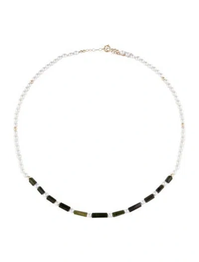 Pre-owned Necklace 14k Pearl & Tourmaline Bead Strand , 18" In Multi