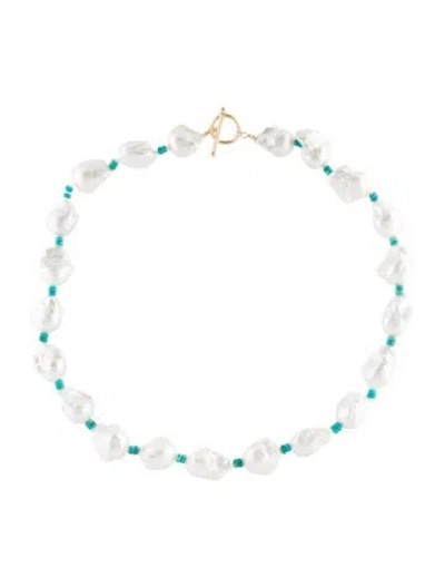 Pre-owned Necklace 14k Pearl & Turquoise Bead Strand , 20.5" In Multi