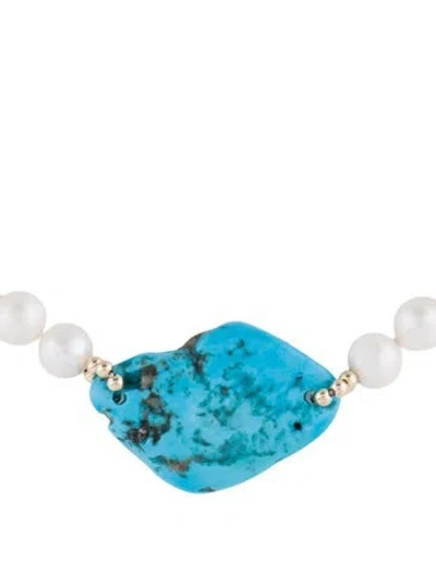 Pre-owned Necklace 14k Pearl & Turquoise Pendant , 20.5" In Multi