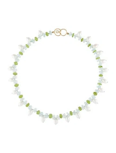 Pre-owned Necklace 14k Pearl, Aquamarine & Peridot Bead Strand, 18.25" In Multi