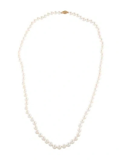Pre-owned Necklace 14k Pearl Bead Strand , 23" In White