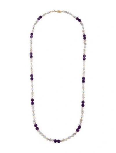 Pre-owned Necklace 14k Pearl, Blue Lace Agate & Amethyst , 31.5" In Multi