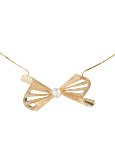 Pre-owned Necklace 14k Pearl Bow Pendant , 16" In Multi