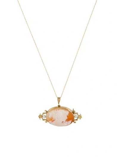 Pre-owned Necklace 14k Pearl Cameo Brooch Pendant  In Multi