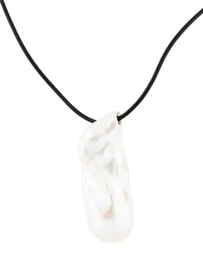Pre-owned Necklace 14k Pearl Cord Pendant , 19.75" In Black