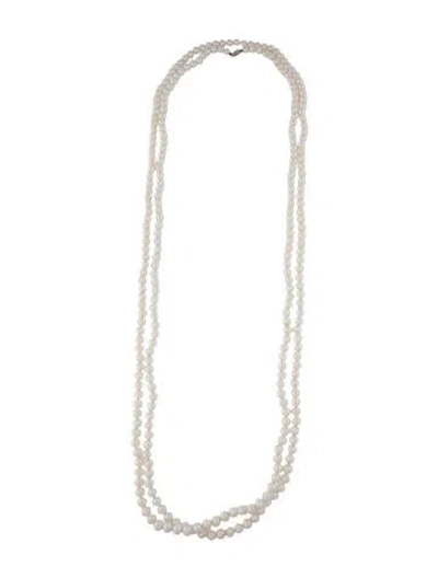 Pre-owned Necklace 14k Pearl Extra Long Bead Strand , 88" In White