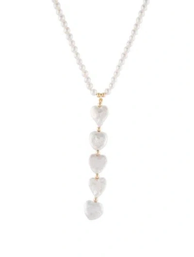 Pre-owned Necklace 14k Pearl Heart Lavalier , 17" In Multi