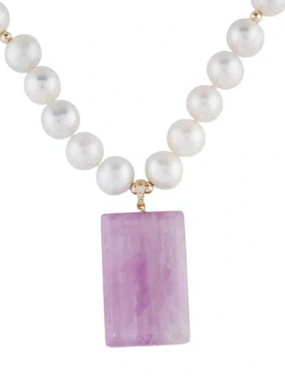 Pre-owned Necklace 14k Pearl, Kunzite & Diamond Pendant , 19.75" In Multi