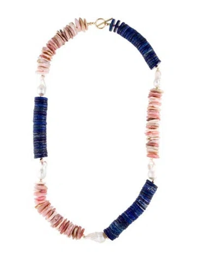 Pre-owned Necklace 14k Pearl, Lapis Lazuli, Opal Bead , 26" In Multi