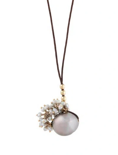 Pre-owned Necklace 14k Pearl Pendant X, 34" In Brown