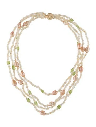 Pre-owned Necklace 14k Pearl, Peridot, & Citrine Multistrand Bead , 17"