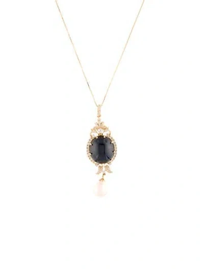 Pre-owned Necklace 14k Pearl, Sapphire & Diamond Pendant , 18" In Multi