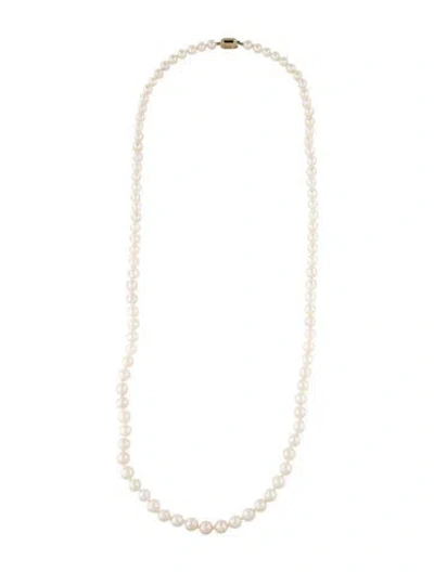 Pre-owned Necklace 14k Pearl, Sapphire & Diamond Strand , 35" In Multi