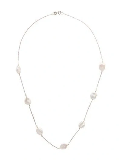 Pre-owned Necklace 14k Pearl Station Chain , 16.75" In Multi