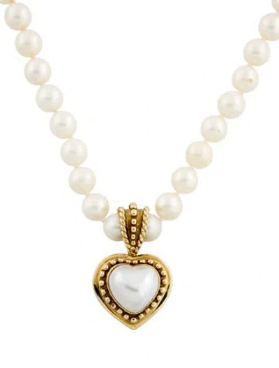 Pre-owned Necklace 14k Pearl Strand Heart Pendant , 17.5" In Multi