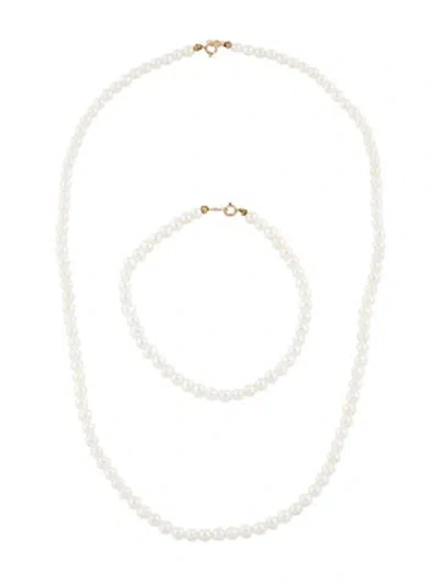 Pre-owned Necklace 14k Pearl Strand  & Bracelet Set, 18" In Multi