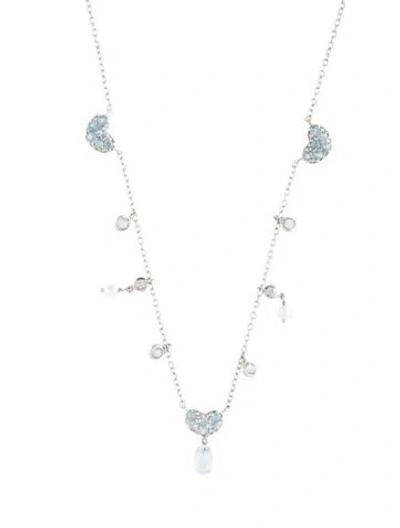 Pre-owned Necklace 14k Pearl, Topaz & Diamond Station , 14.75" In Multi